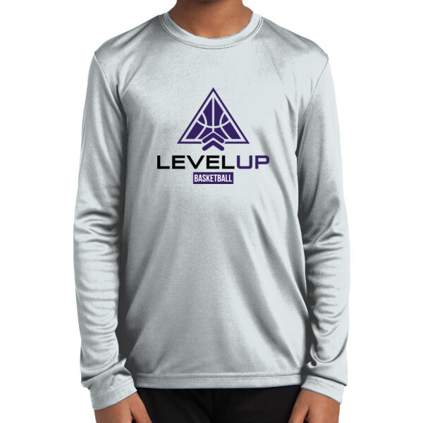 Level Up Basketball White Youth Long Sleeve PosiCharge Competitor Tee Thumbnail